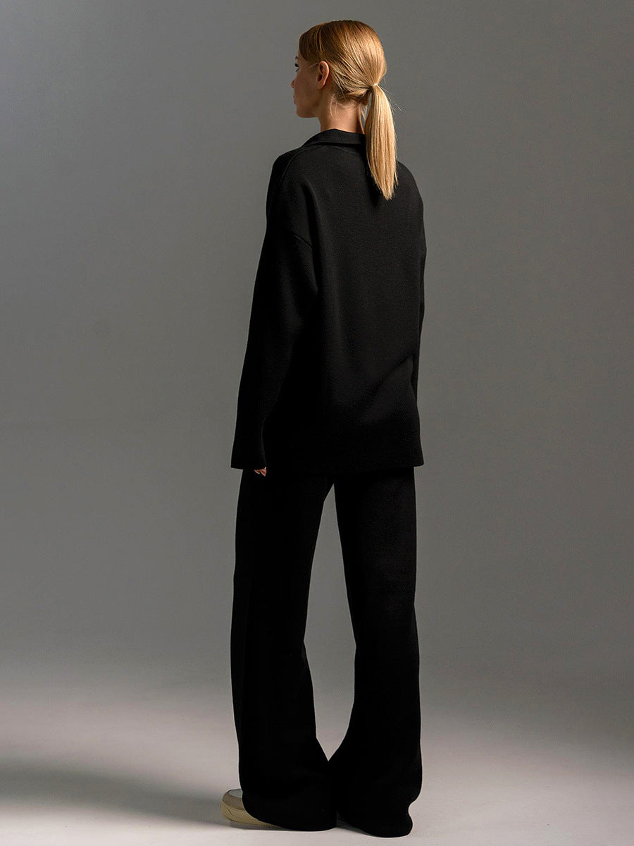 Damen Sportset aus Polopullover und Weitbein-Hose für Komfort