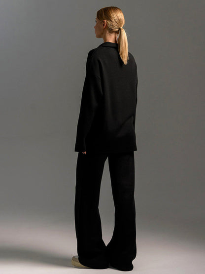 Damen Sportset aus Polopullover und Weitbein-Hose für Komfort
