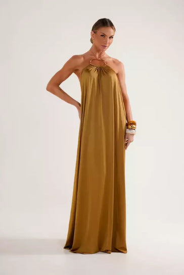 Elegantes Damen Abendkleid Lang Halsband
