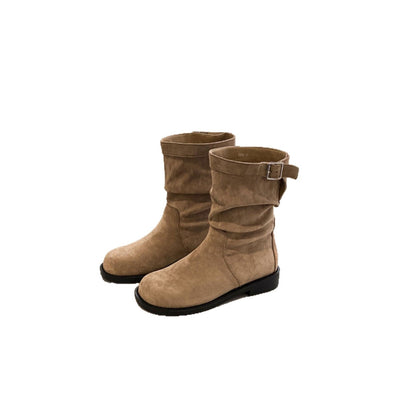 Damen Stiefel Schnalle Falten Design