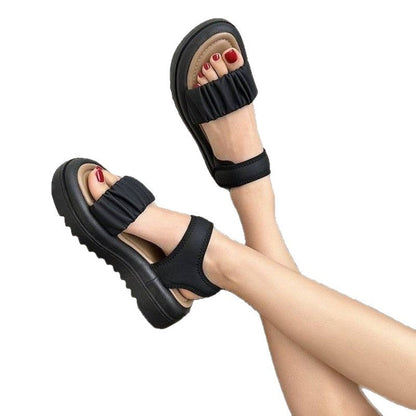 Damen Sandalen Riemchen Komfortschuhe Falten-Design