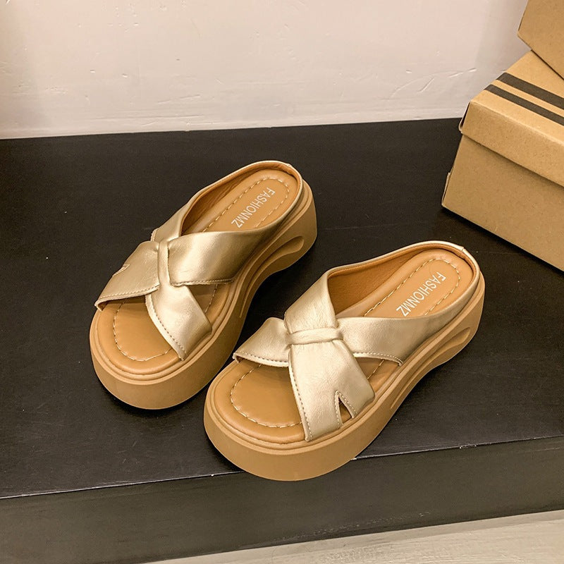 Damen Plateau-Sandalen Bequem Knotendesign