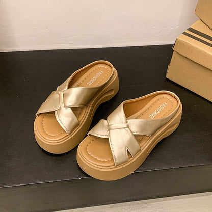 Damen Plateau-Sandalen Bequem Knotendesign