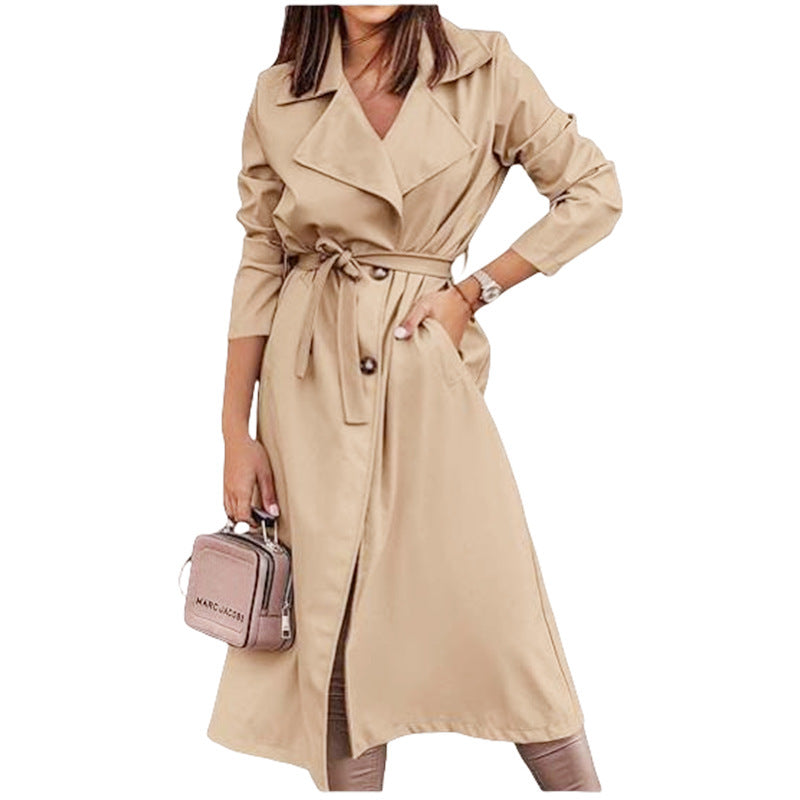 Damen Trenchcoat Elegant Mit Gürtel Schwarz - Norvielle