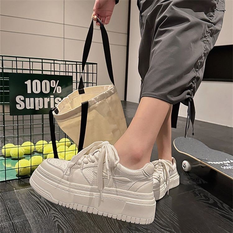Damen Plateau Sneaker Sportlich Elegantes Leder