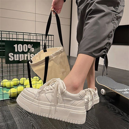 Damen Plateau Sneaker Sportlich Elegantes Leder