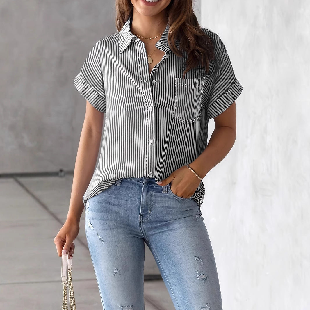 Damen Bluse Lockere Passform Streifenlos