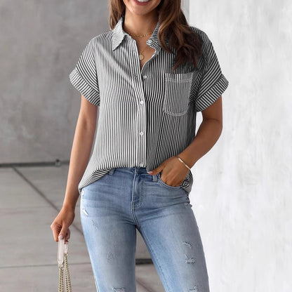 Damen Bluse Lockere Passform Streifenlos