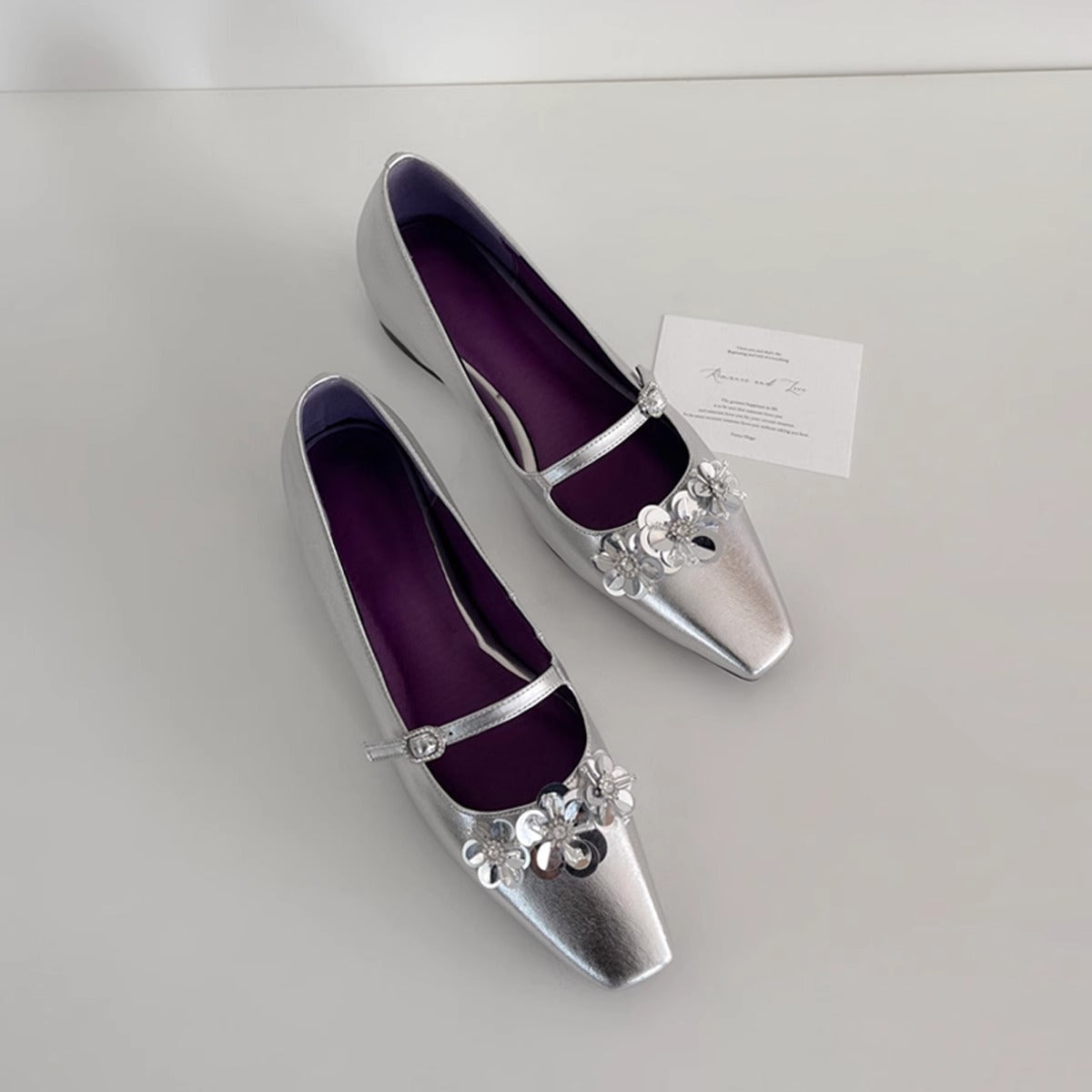 Damen Ballerinas Blumenmuster Schimmernd Elegantes Design