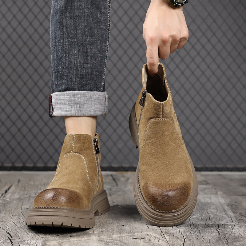 Damen Chelsea Stiefel Wildleder Robust Mit Reißverschluss