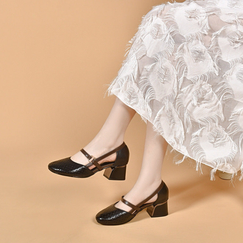 Damen Pumps Blockabsatz Perforiert