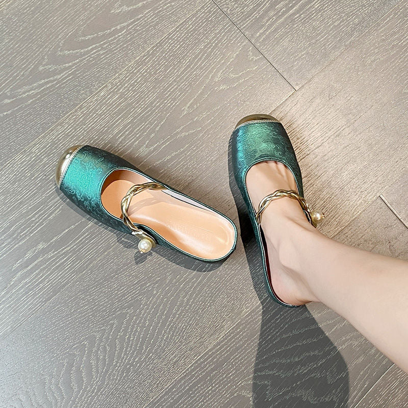Damen Slides Perlenschmuck Elegante Sandalen