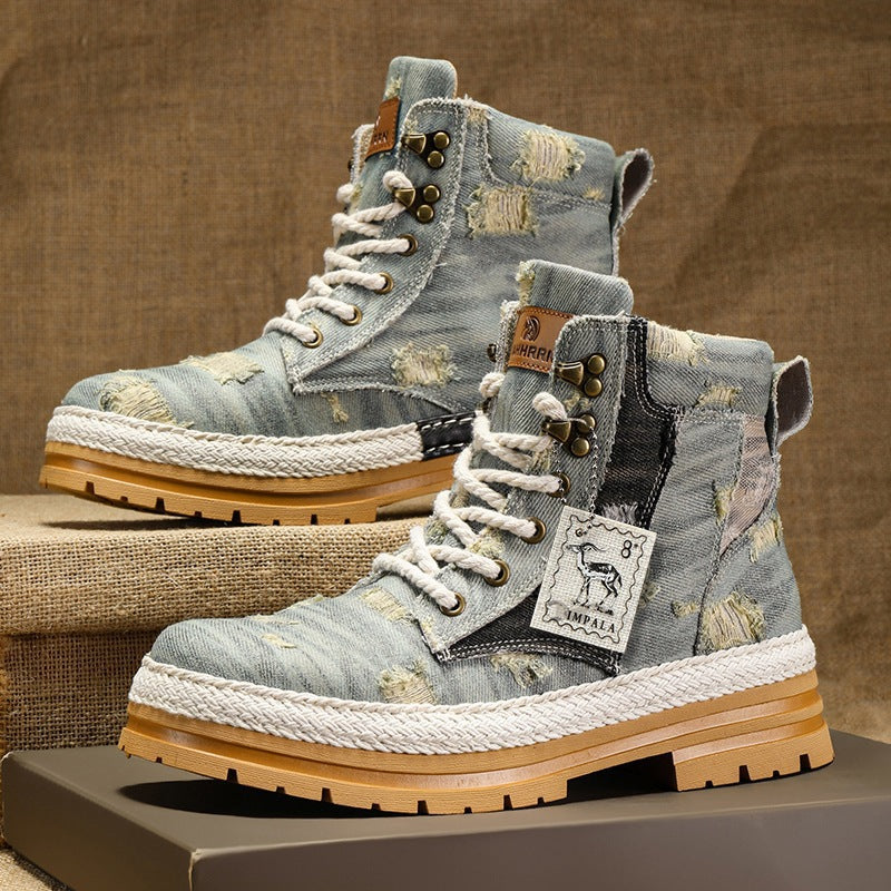Damen High- Stiefel Robustes Denim