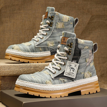 Damen High- Stiefel Robustes Denim