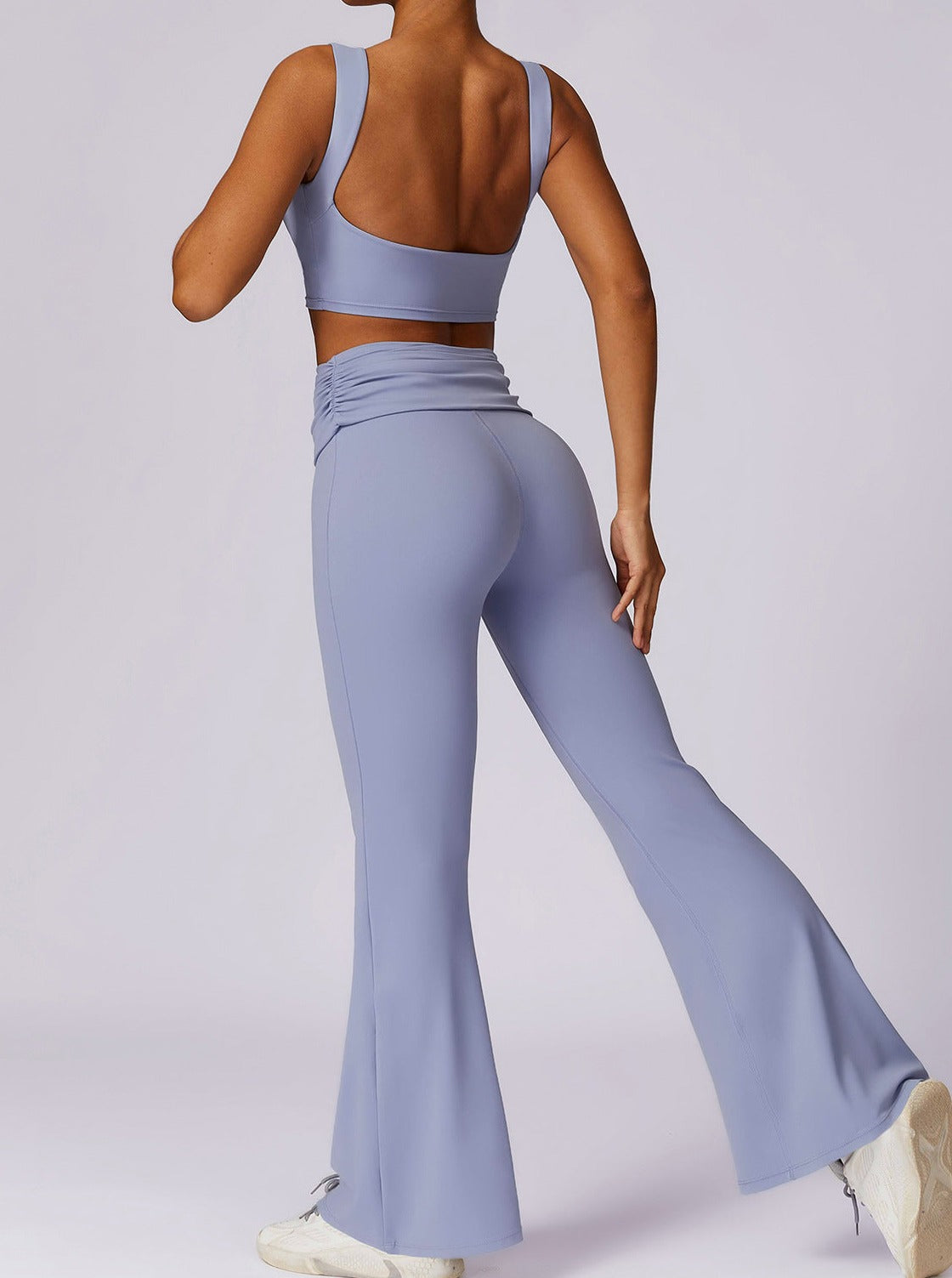 Damen High-Waist Flare Leggings Blau mit Faltbund