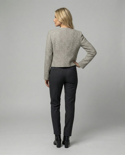 Damen Jacke Bouclé Klassischer Schnitt Rundhals