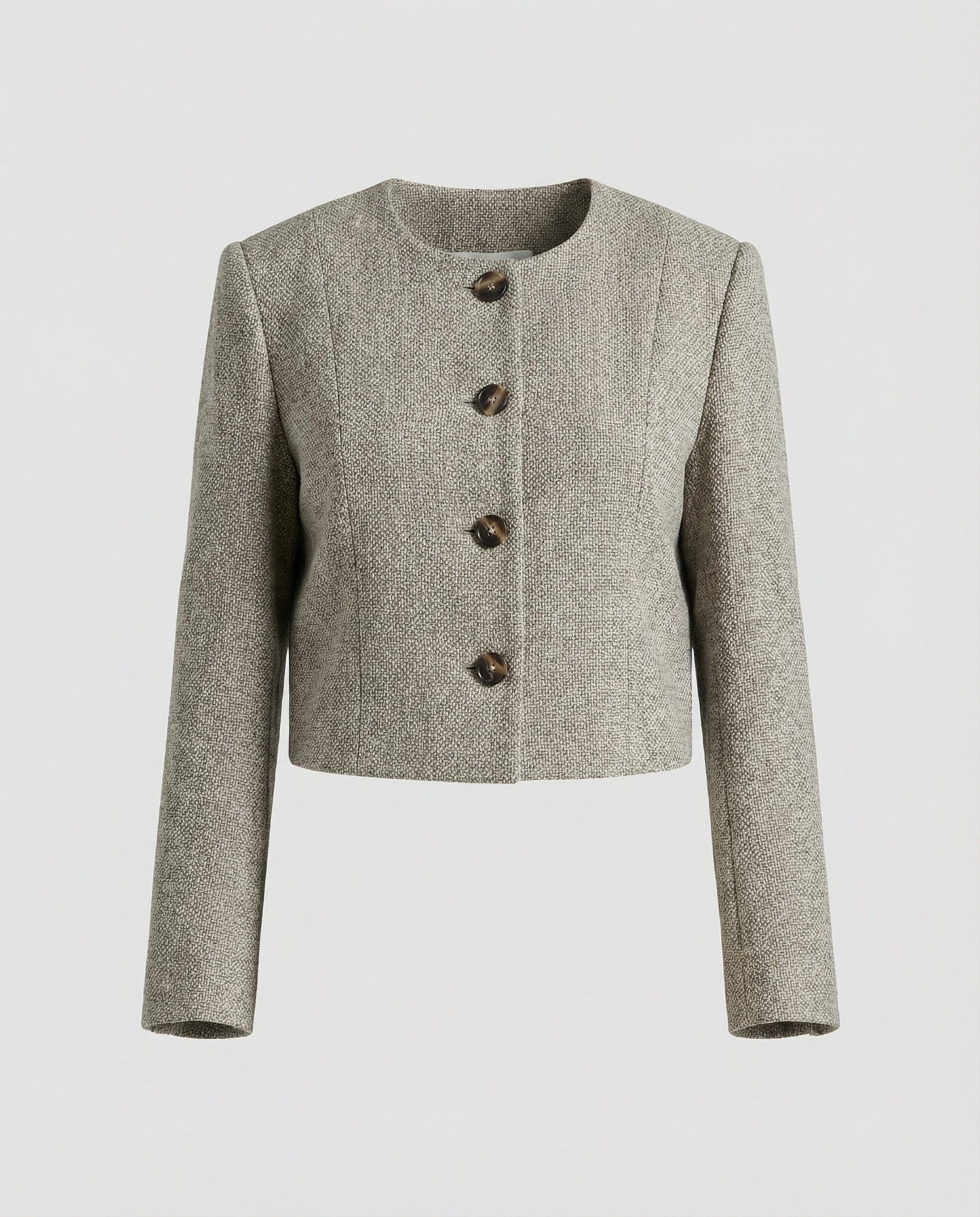 Damen Jacke Bouclé Klassischer Schnitt Rundhals