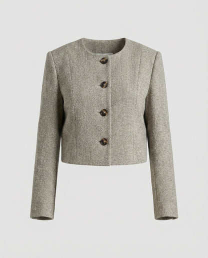 Damen Jacke Bouclé Klassischer Schnitt Rundhals