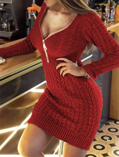 Damen Strickkleid Elegantes Hochkragen Kleid