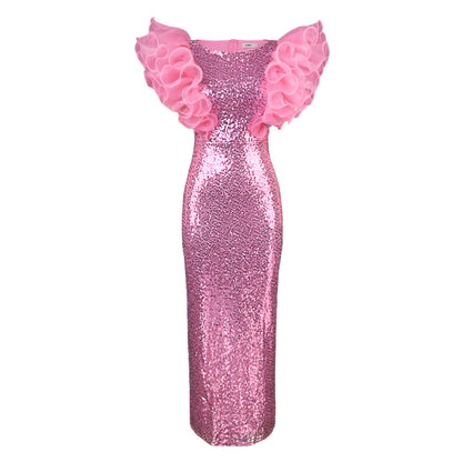 Damen Abendkleid Pailletten Glitzer Rock