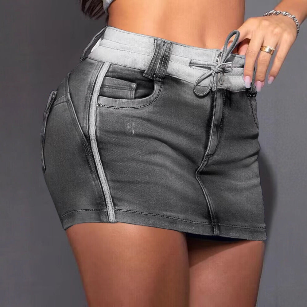 Damen Minirock Denim Stretch Elastisch Blau