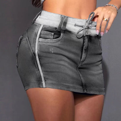 Damen Minirock Denim Stretch Elastisch Blau