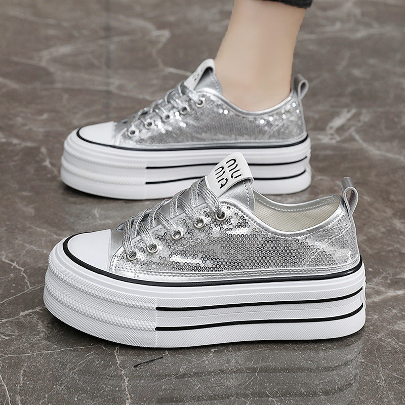Damen Plateau Sneaker Glitzer Glanz Komfort