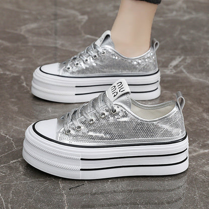 Damen Plateau Sneaker Glitzer Glanz Komfort