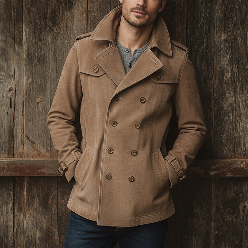 Herren Lederjacke Wildleder Gürtel Elegant Schnitt