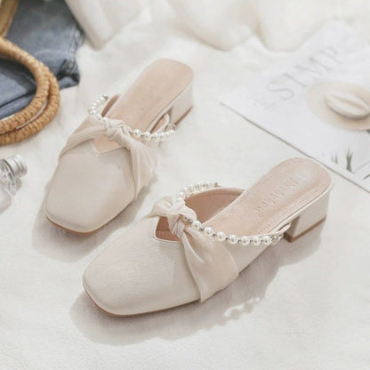 Damen Mules Elegantes Design Mit Perlen Verzierung