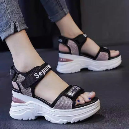 Damen Plateau-Sandalen Sportlich Verstellbare Riemen