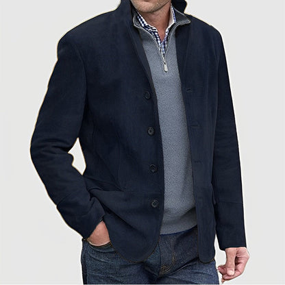 Herren Lederjacke Suede Steppjacke Knöpfe