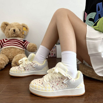 Damen Sneaker Karomuster Bequem Gummisohle