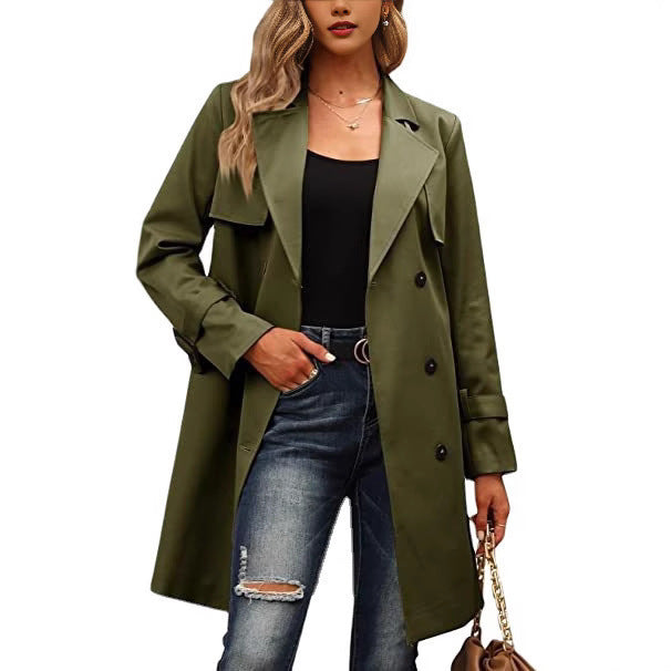 Damen Trenchcoat Eleganter Kragen Schmal - Norvielle