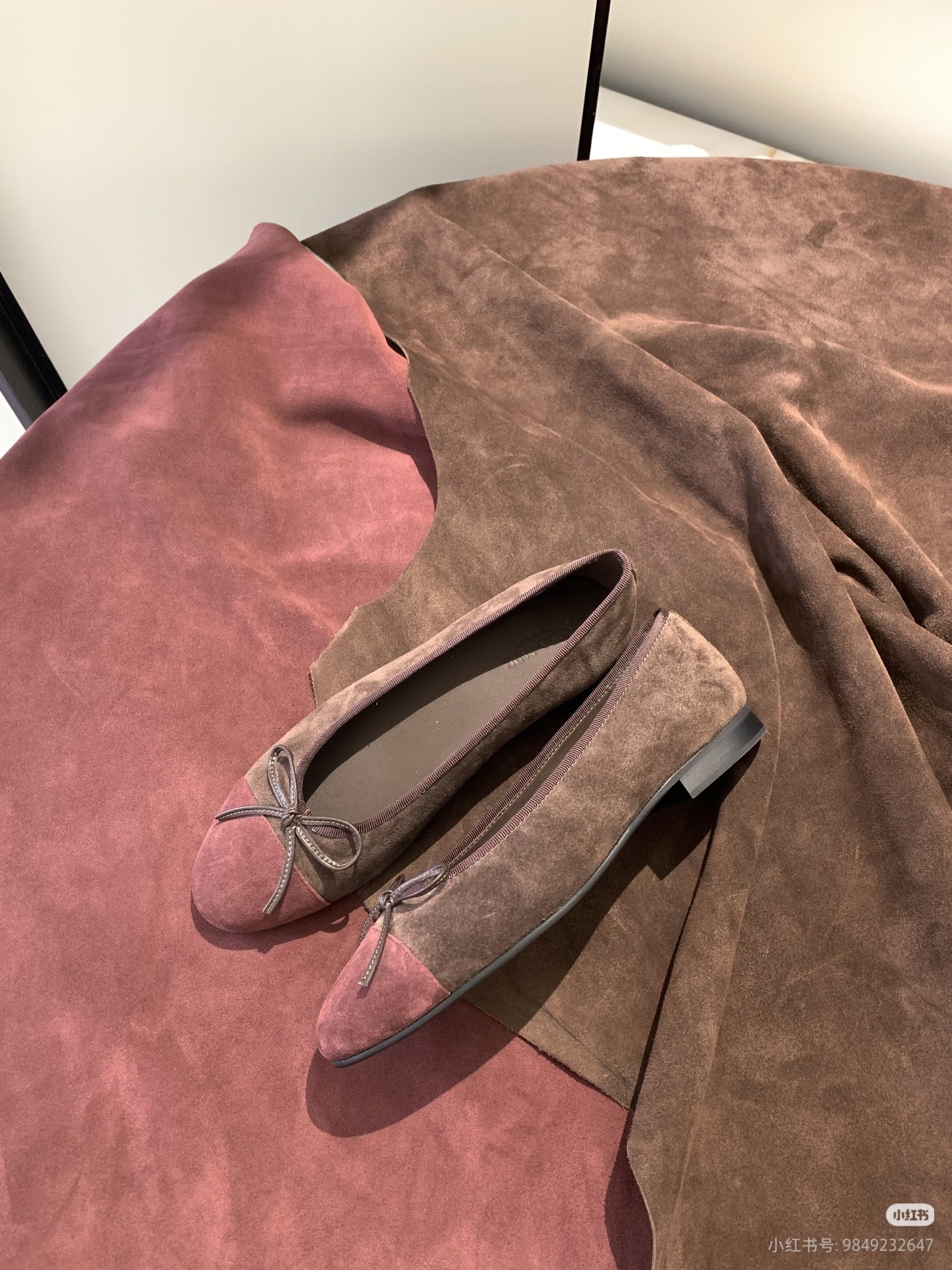 Damen Ballerinas Wildleder Schleife