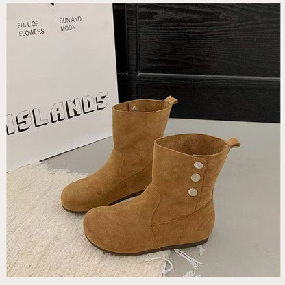 Damen Stiefeletten Modisch Knopf Detail Leder