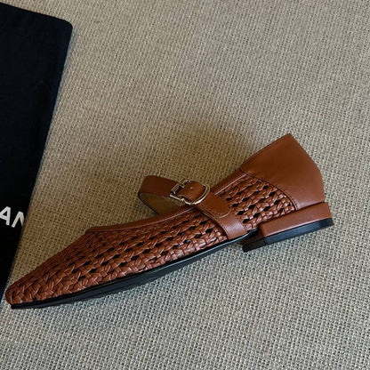 Damen Ballerinas Geflochtene Oberfläche Geschlossene Riemen Schuhe