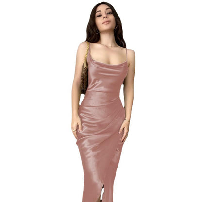 Damen Elegantes Maxikleid Wickelschnitt Spaghettiträger