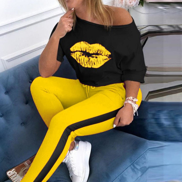 Damen T-Shirt Lippenmotiv Trendy Baumwolle