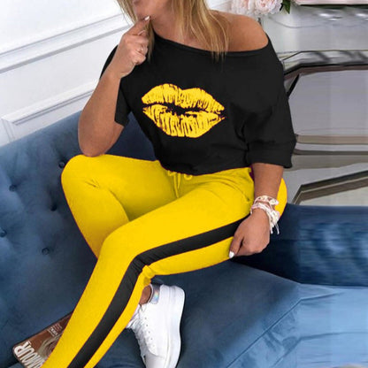 Damen T-Shirt Lippenmotiv Trendy Baumwolle