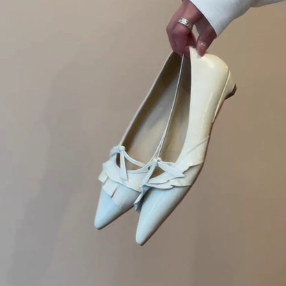 Damen Ballerinas Spitze Lack Schuhe Elegant Mit Rüschendetail