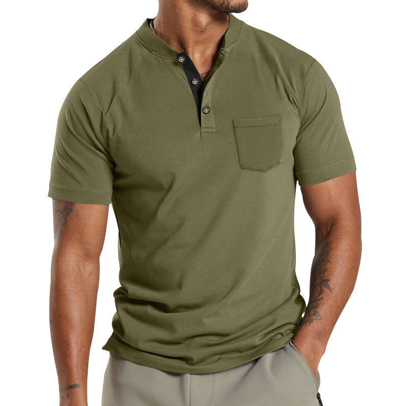 Herren T-Shirt Kurzarm mit Brusttasche Moderner Kragen