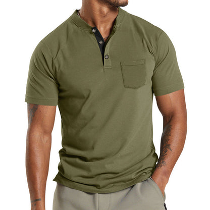 Herren T-Shirt Kurzarm mit Brusttasche Moderner Kragen