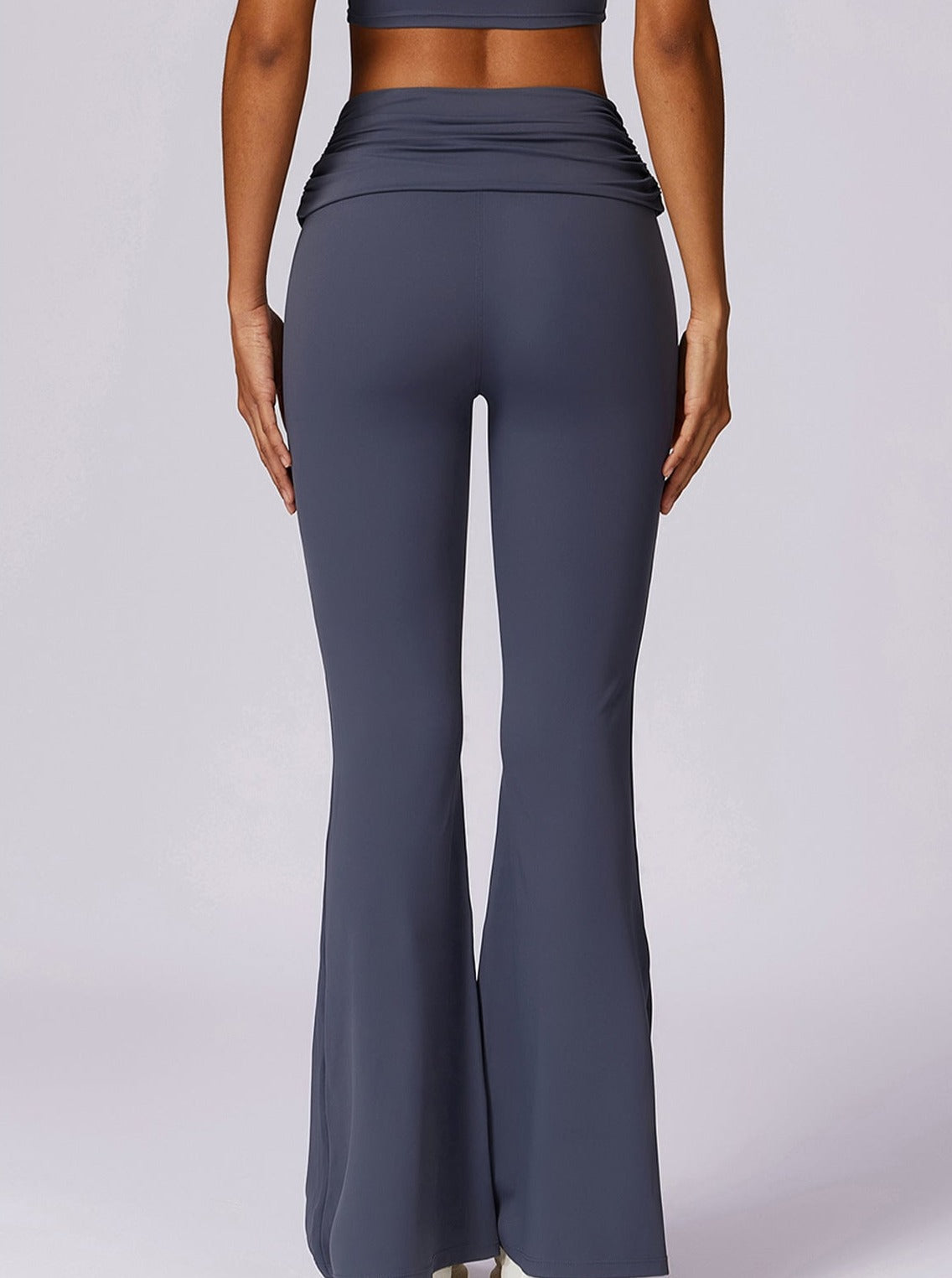 Damen Hochtailligen Leggings Dunkelblau Mit Faltbund - Norvielle