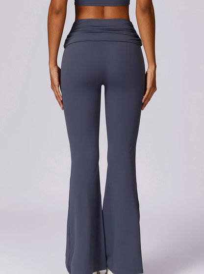 Damen Hochtailligen Leggings Dunkelblau Mit Faltbund - Norvielle