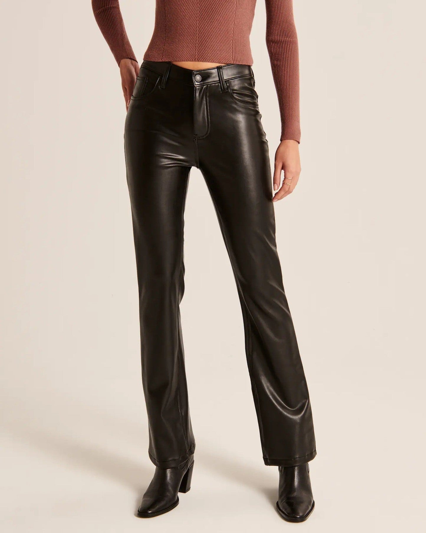 Damen Stretchhose Kunstleder Geradbein