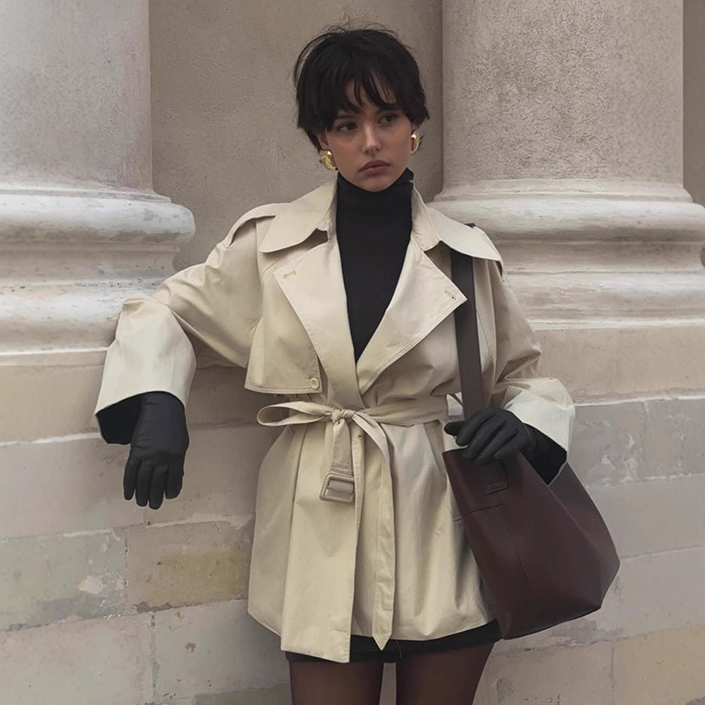 Damen Trenchcoat Kurzjacke Modern Taillengürtel
