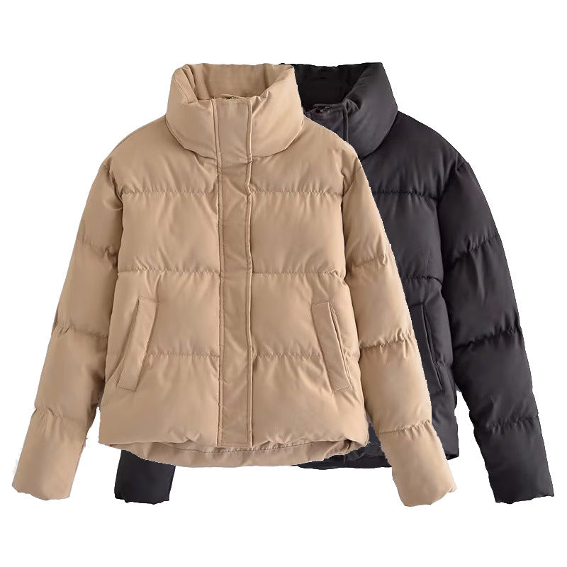 Damen Steppjacke Hochkragen Mit Taschen Schwarz - Norvielle