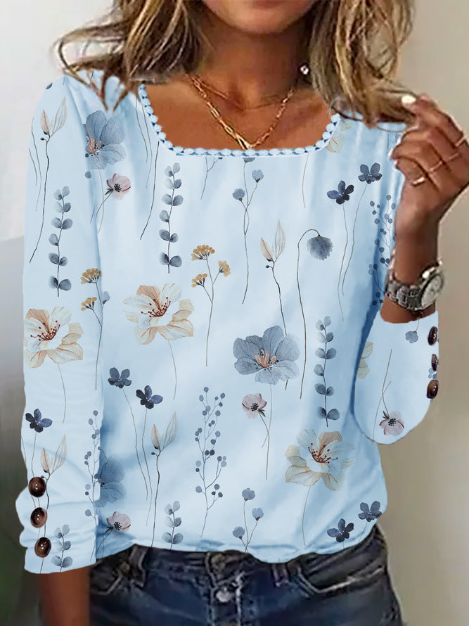 Damen Bluse Mit Knöpfen Floral Druck Elegante Bluse