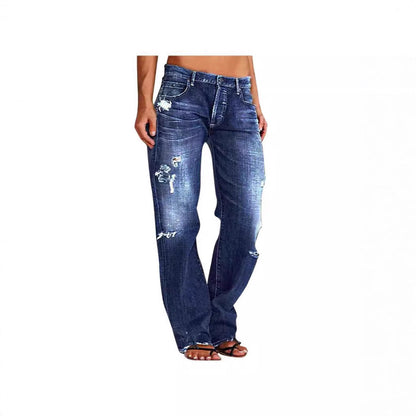 Damen Weitbein Jeans Destroyed Lässig Blau